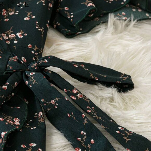 EMERY ROSE Women's Long Floral Dress With Wrap Cross Neckline, Side Slit - Picture 2 of 4